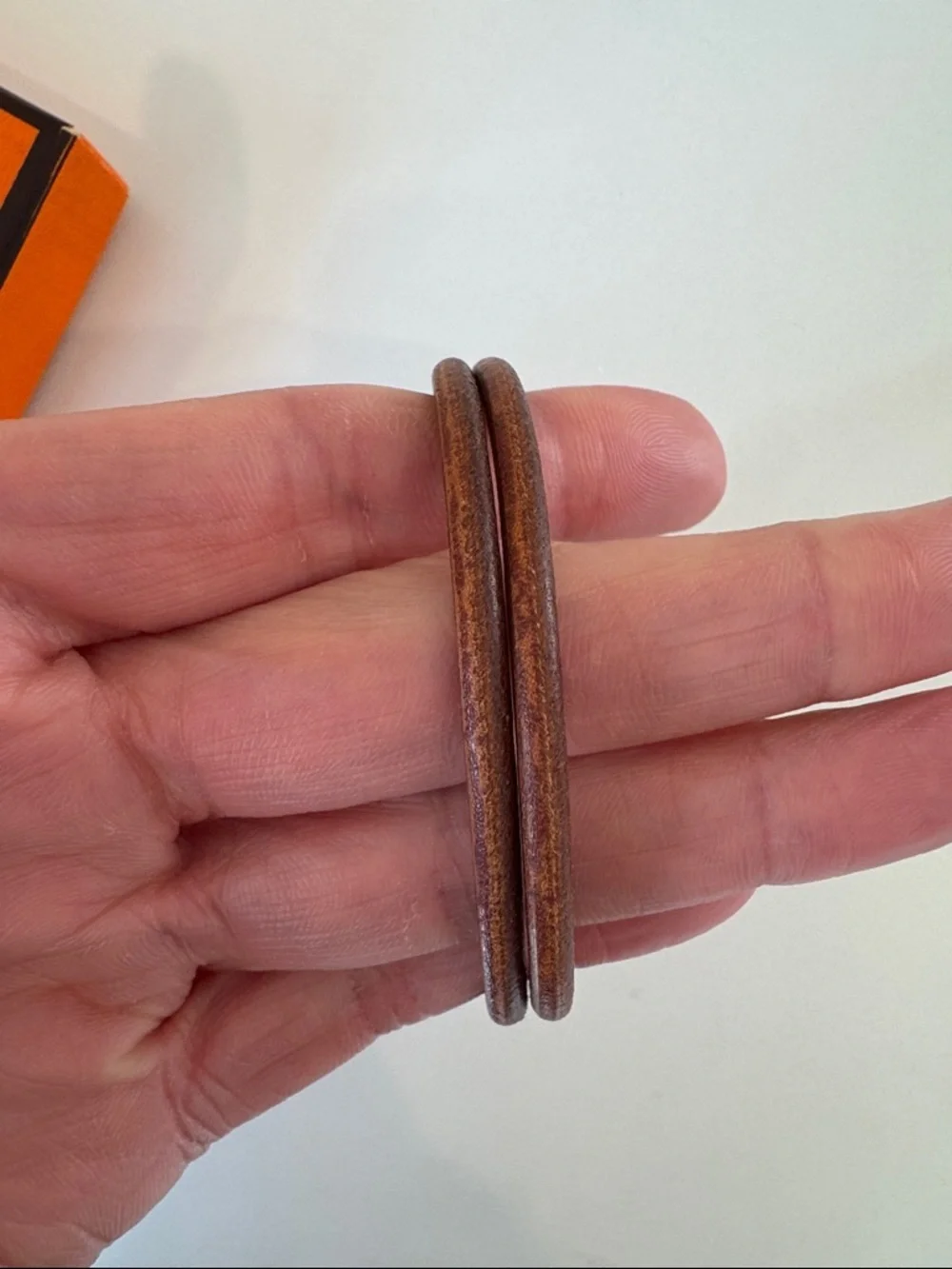 Hermes Orange Box with Brown Leather Double Wrap Bracelet or choker Silver Hook